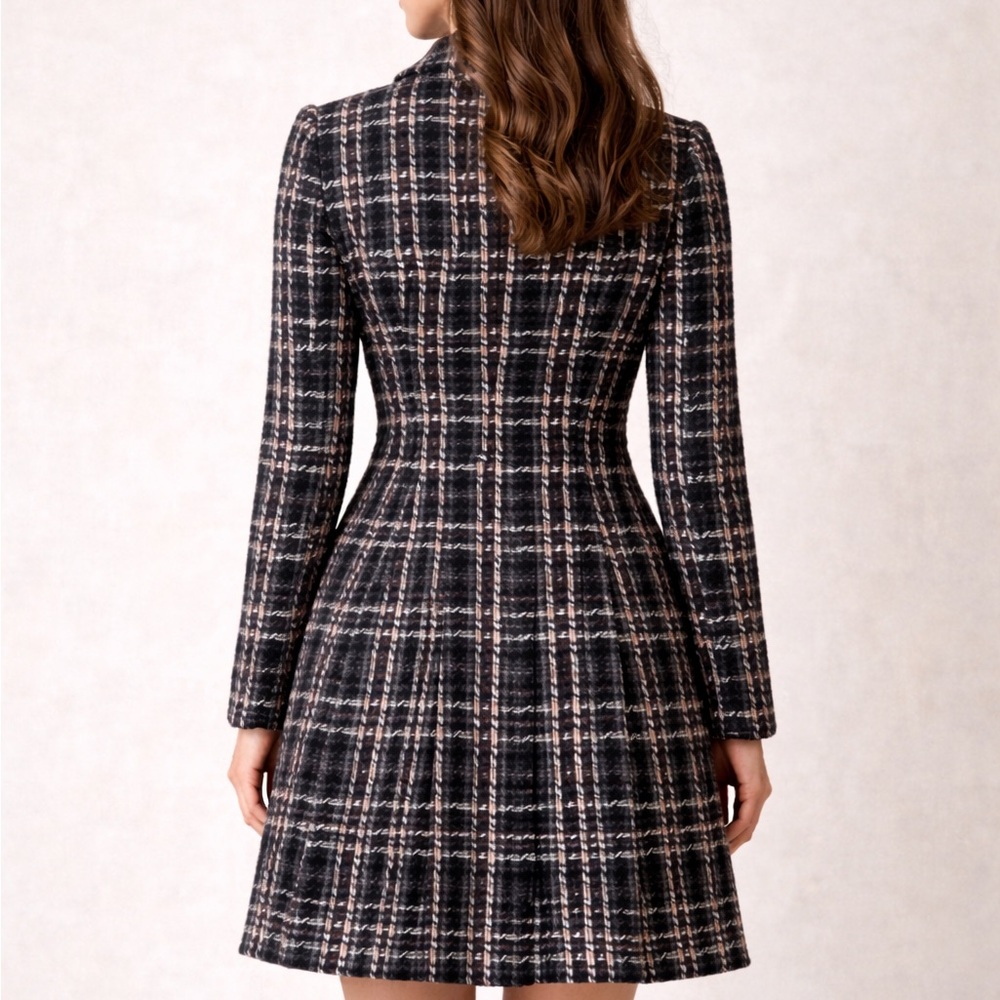 “Breakin Loose Tweed Coat Dress Size 3/4 Black Pink Bouclé Plaid Made in USA” - Picture 3 of 14